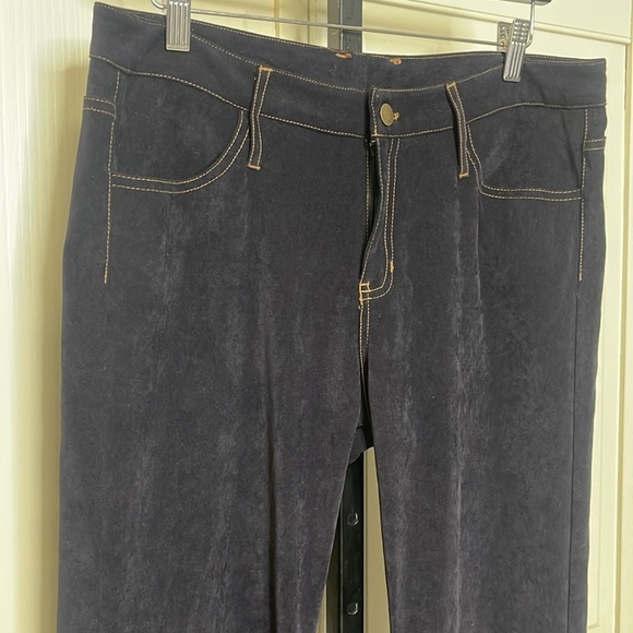 Reality Women’s Dark Wash Flare Jeans Size 14 Stretch Faux Suede - Picture 2 of 12